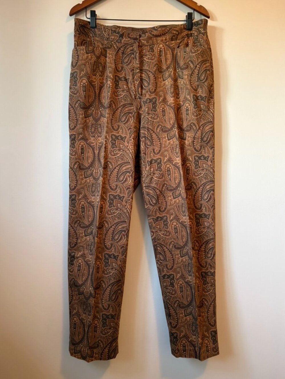 Vintage Lauren Ralph Lauren Incotex Paisley Pleated Tapered Trousers 14W
